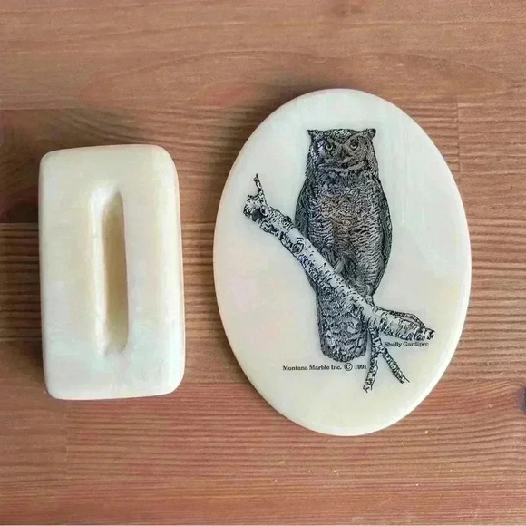 Montana Marble  Inc Wildlife Art Owl 🦉 Etched Plaque 1991 W/ Stand - Picture 6 of 7